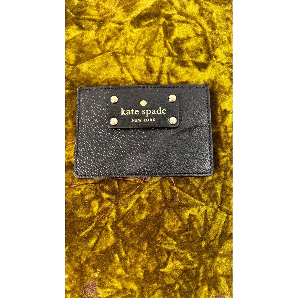 Kate Spade New York Black Leather Card Holder Wallet‎ Gold Logo Plaque